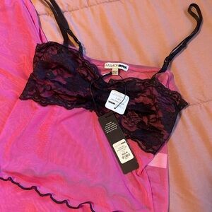 Fashion Nova Vibrant Pink and Black Lace Slip